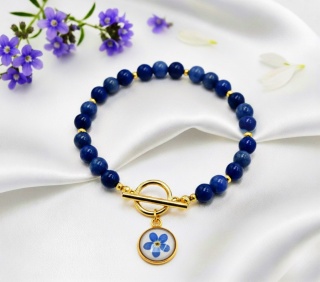 Komplet Premium - Naszyjnik i bransoletka z niezapominajką i lapis lazuli