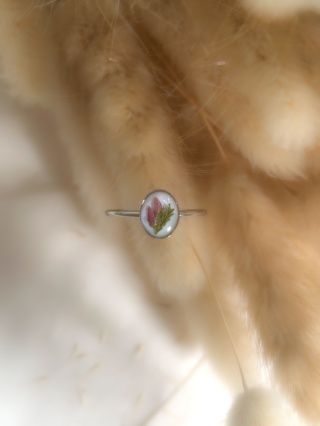 Pierścionek z wrzosami – posrebrzana biżuteria z żywicy z prawdziwymi kwiatami 💜🌿