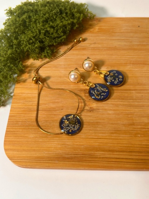 Nocna Łąka komplet biżuterii z kwiatami dzikiej marchwii handmade